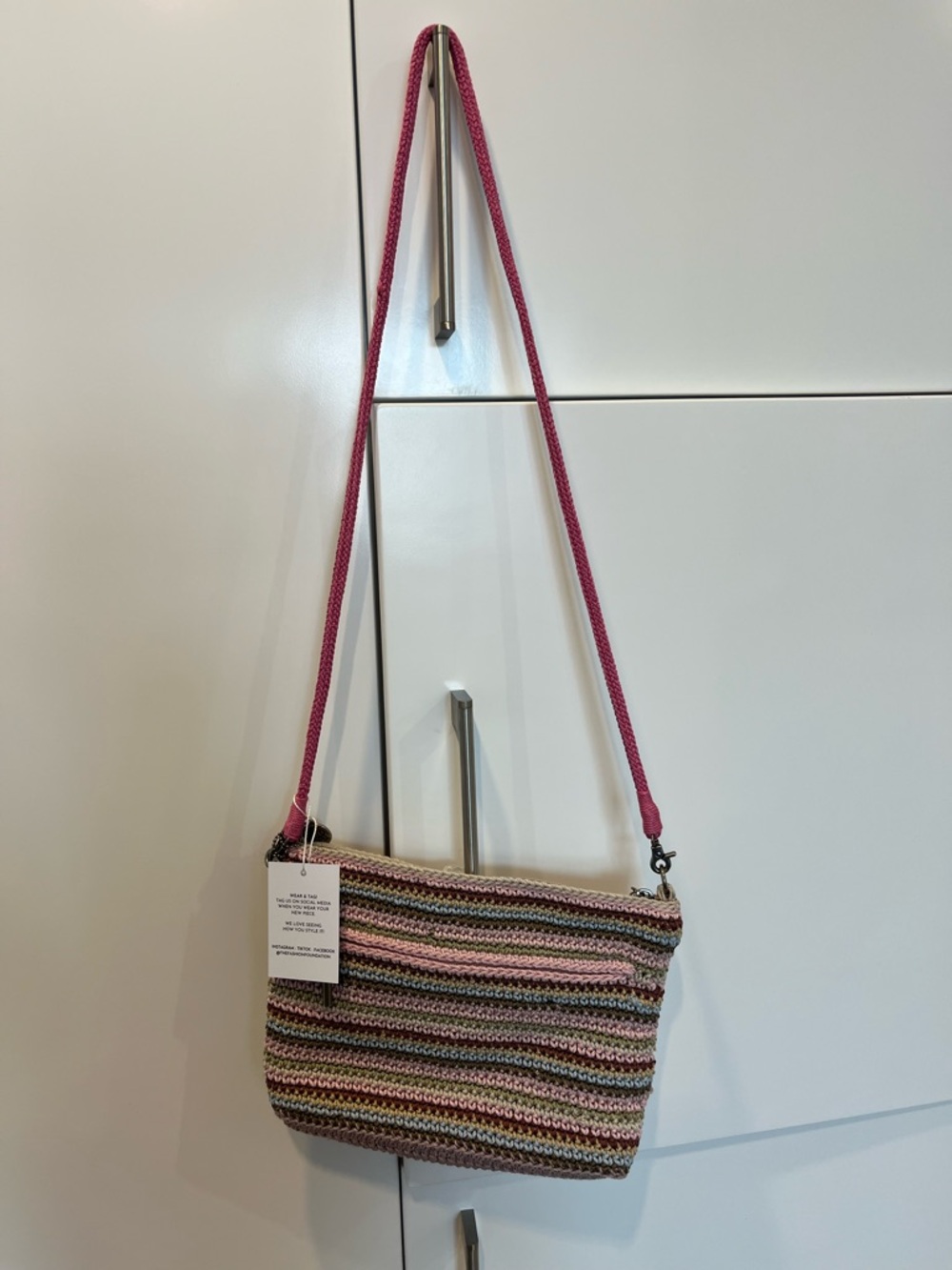 NEW The Sak Lumi Crossbody Pink Multi-Color Stripe Crochet